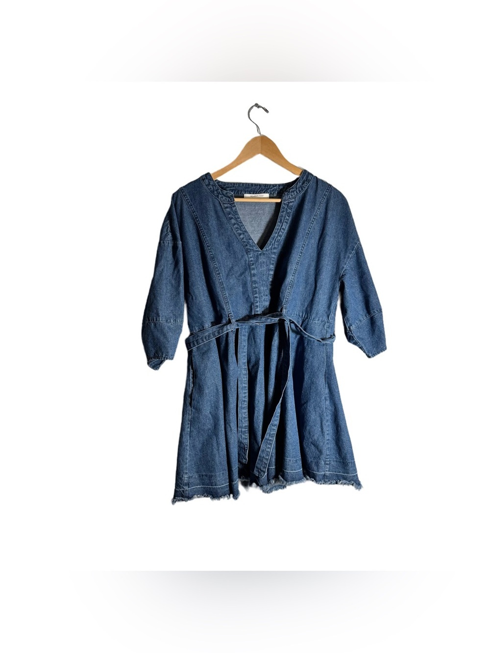 Mustard Seed Denim Wrap Dress Women's Large Mini Dress Distressed Western Boho
